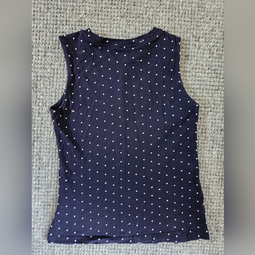 Ann Taylor Dark Blue Sleeveless Polka Dot Top, Size Small - Picture 2 of 7